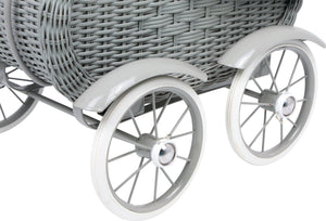 Grey Wicker Dolls Pram