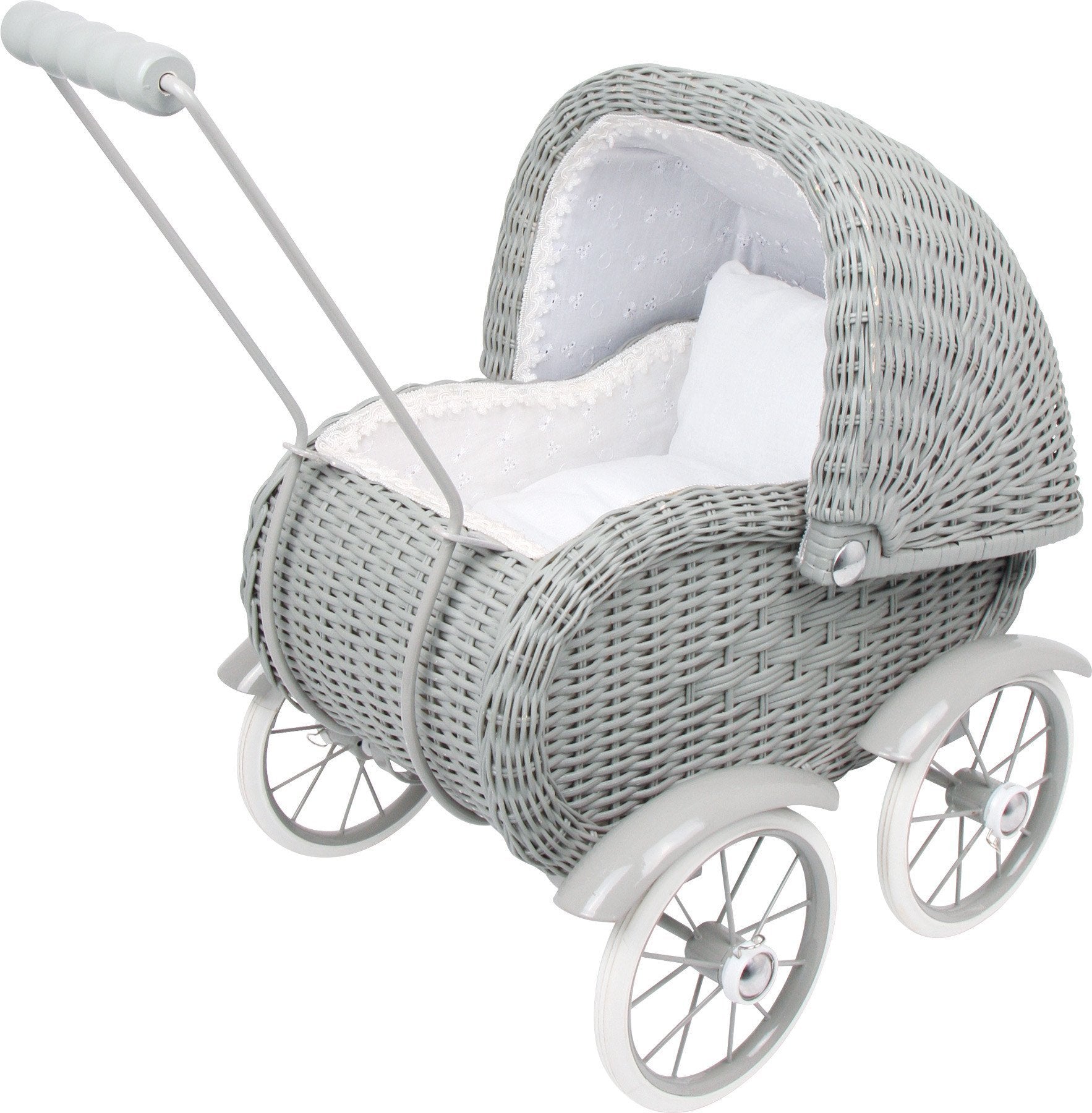 Grey Wicker Dolls Pram