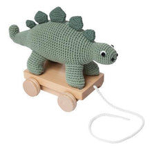 Load image into Gallery viewer, Sebra Crochet pull-along Dino toy in green

